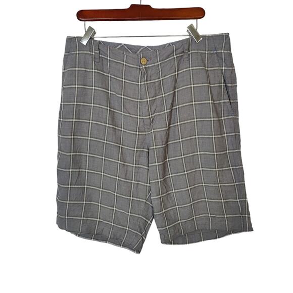 Tommy Bahama Men's Sz 34 Relax Plaid Grey 100% Linen Shorts - Picture 1 of 7